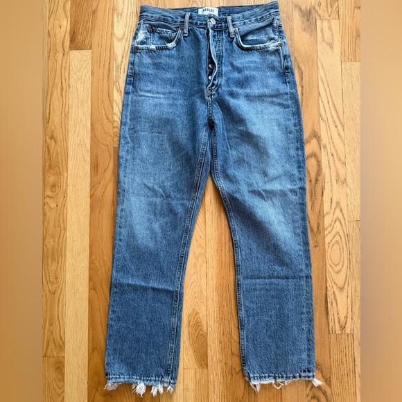 AGOLDE High Rise Straight Leg Denim Jeans | Women's Size 26 | Frayed Hem - Picture 1 of 3